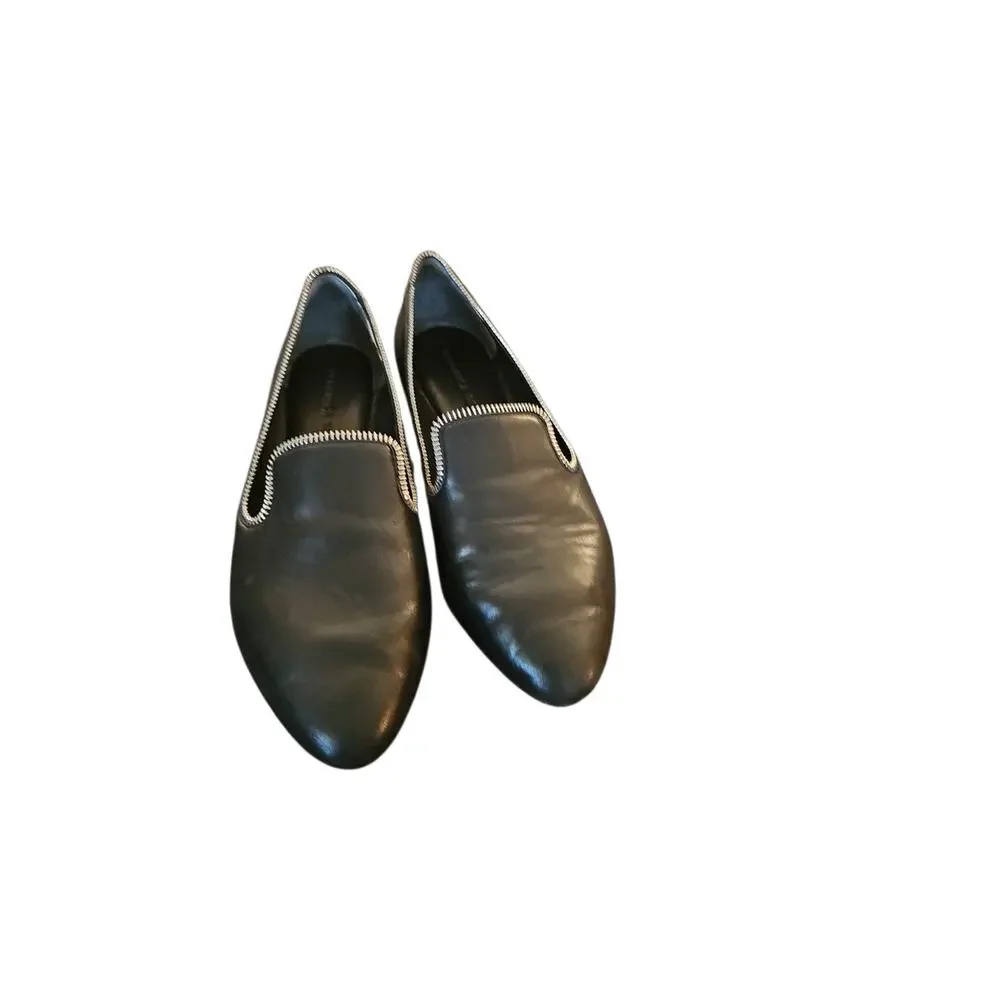 Veronica Beard Griffin Black Leather Zip Detail Loafer sz 10 $325 SH12